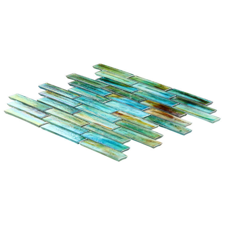 Lagoon Green Polished Glass Brick Joint Mosaic Wall Tile