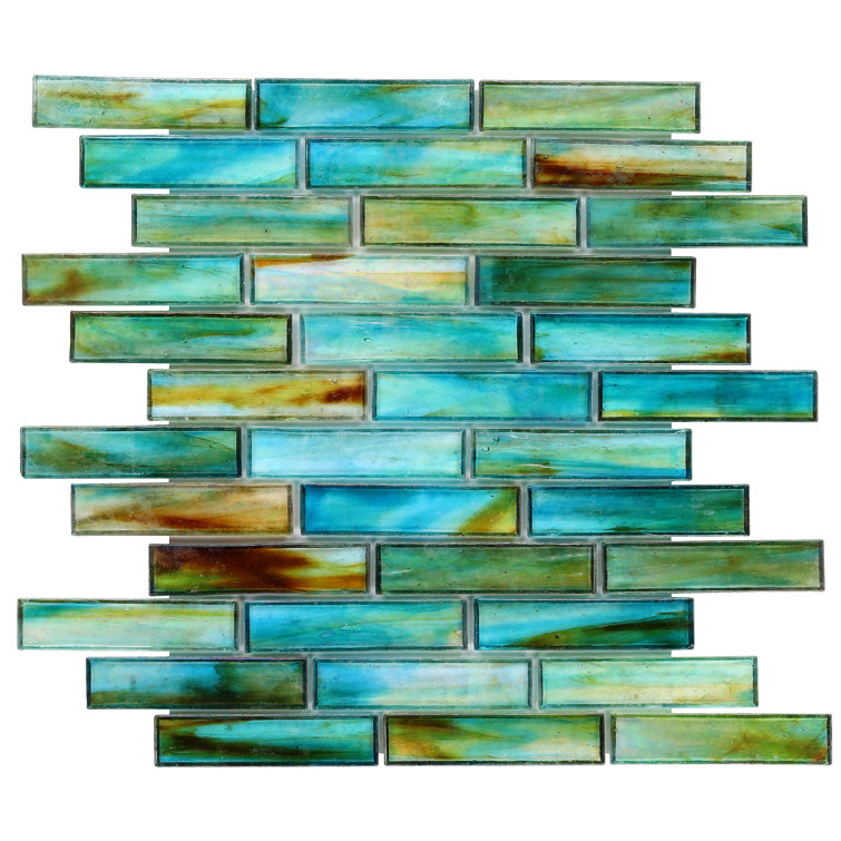 Lagoon Green Polished Glass Brick Joint Mosaic Wall Tile