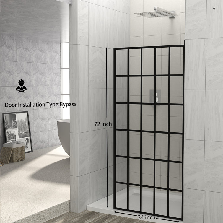 34'' Matte Black Frameless Fixed Shower Door with Clear Glass