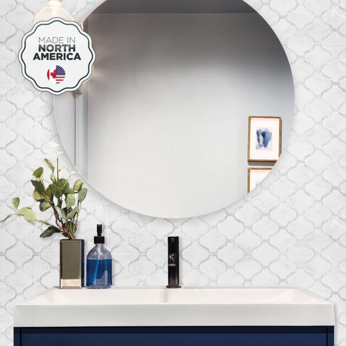 Glossy Gray Marble Look Peel and Stick Backsplash Tile
