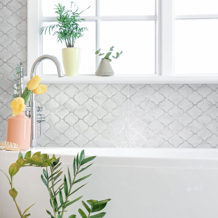Glossy Gray Marble Look Peel and Stick Backsplash Tile