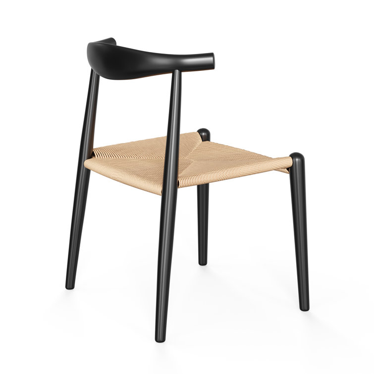 Black and Natural Wood Wicker Side Chair