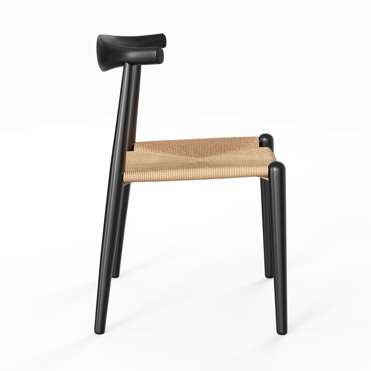 Black and Natural Wood Wicker Side Chair