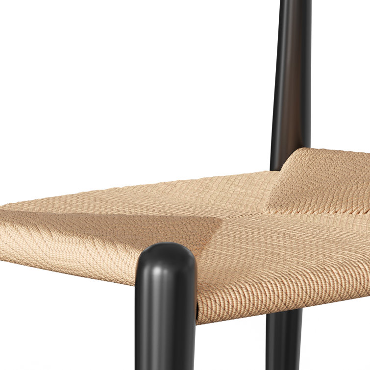 Black and Natural Wood Wicker Side Chair