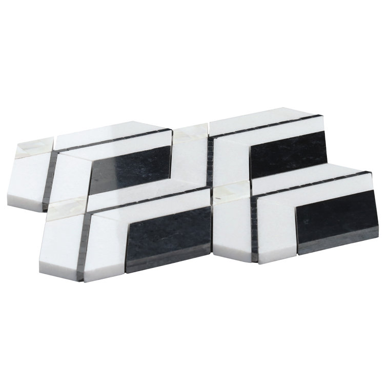 Spencer 10-in x 10-in Polished Black and White Marble Mosaic Tile