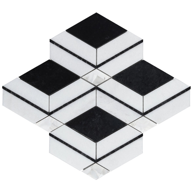 Spencer 10-in x 10-in Polished Black and White Marble Mosaic Tile