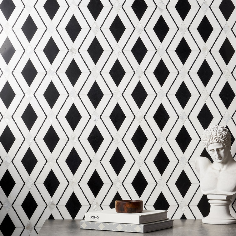 Spencer 10-in x 10-in Polished Black and White Marble Mosaic Tile