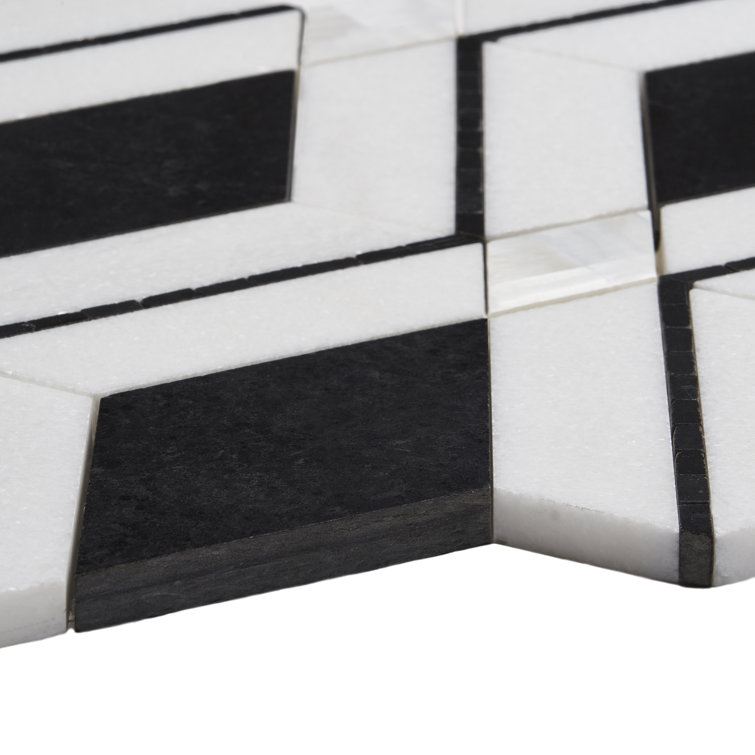 Spencer 10-in x 10-in Polished Black and White Marble Mosaic Tile