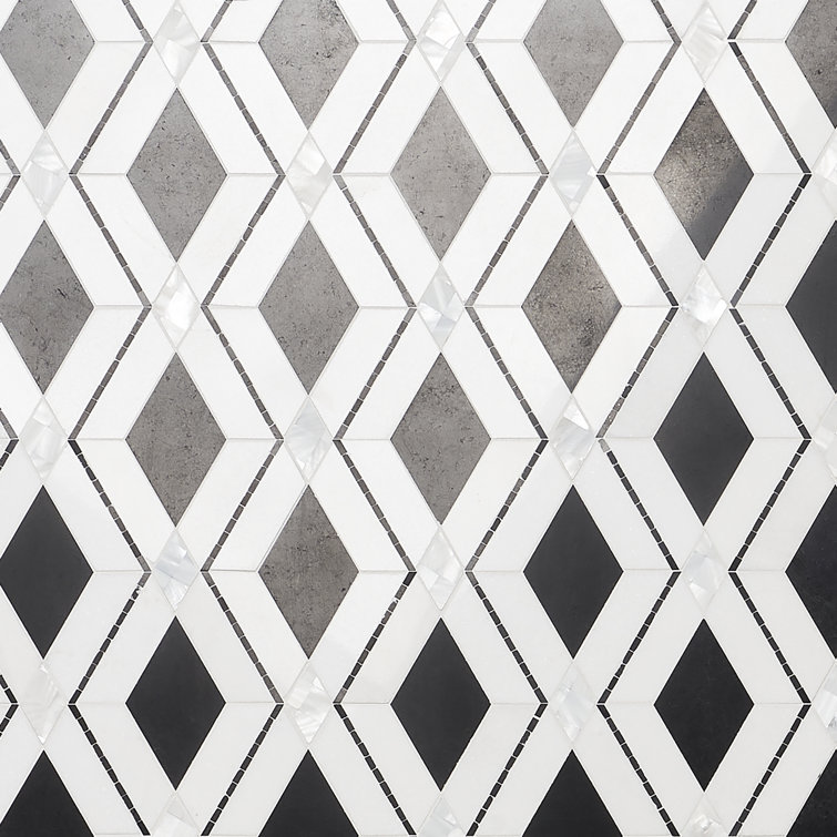 Spencer 10-in x 10-in Polished Black and White Marble Mosaic Tile