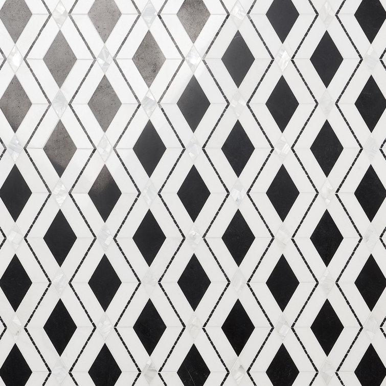 Spencer 10-in x 10-in Polished Black and White Marble Mosaic Tile