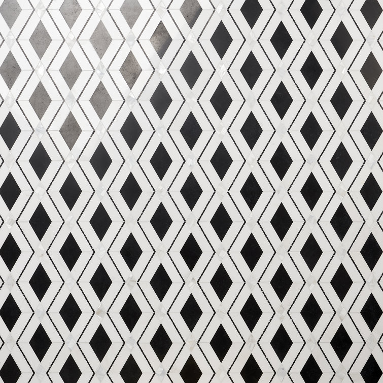 Spencer 10-in x 10-in Polished Black and White Marble Mosaic Tile