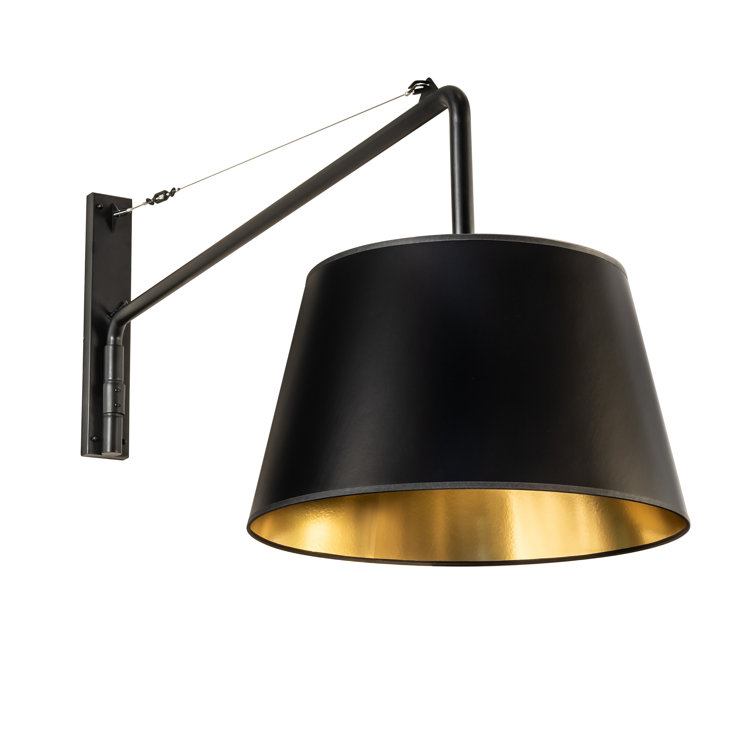 Matte Black and Gold Paper Swing Arm Wall Sconce