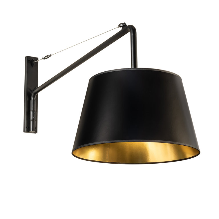Matte Black and Gold Paper Swing Arm Wall Sconce
