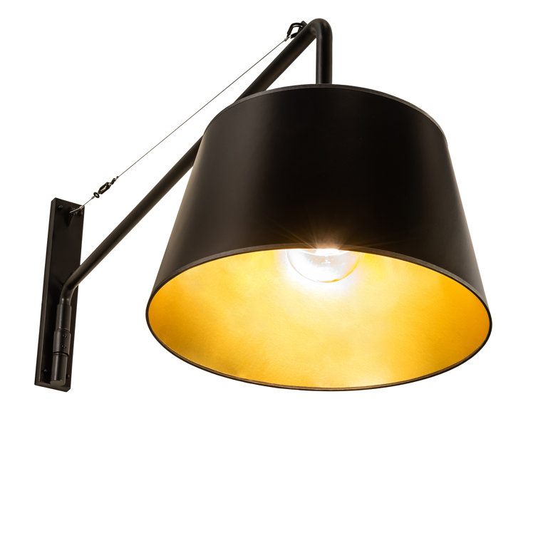 Matte Black and Gold Paper Swing Arm Wall Sconce