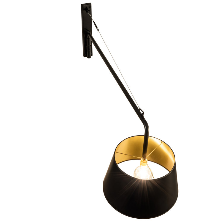 Matte Black and Gold Paper Swing Arm Wall Sconce
