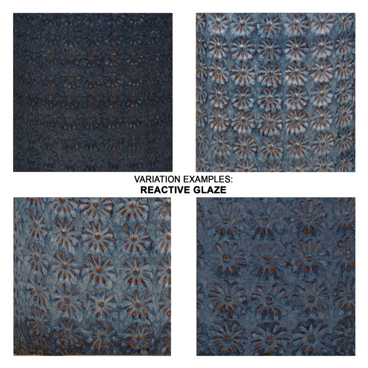 Blue Ceramic Embossed Floral Drum Accent Table