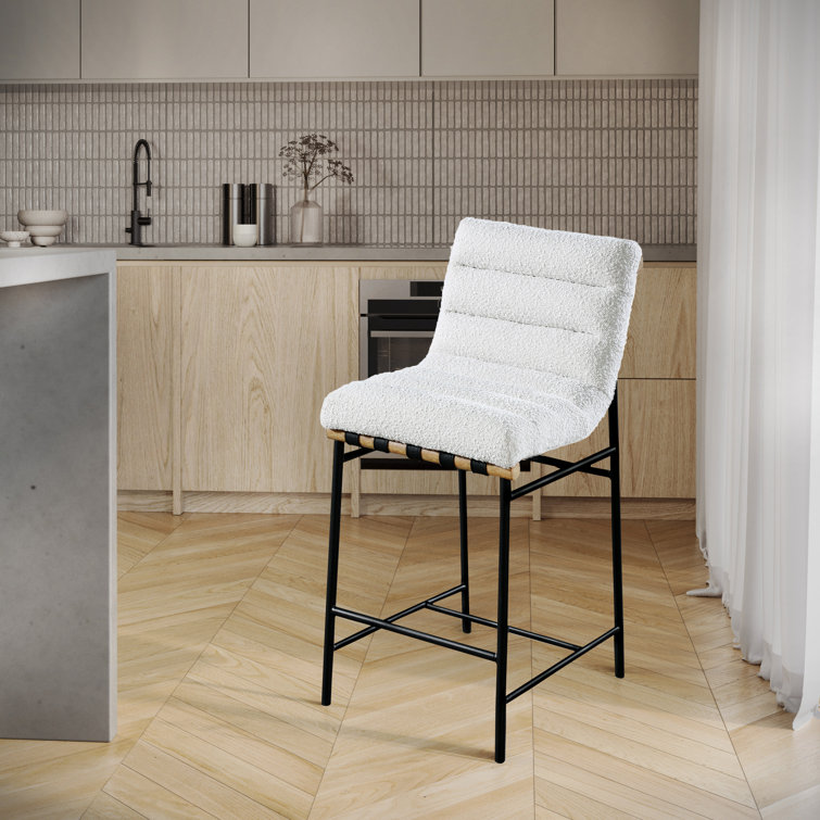 Cream Boucle Fabric and Metal Counter Stool