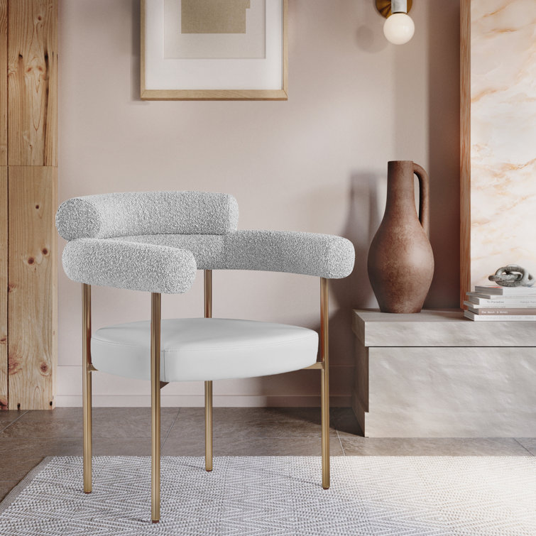 Cream Faux Leather and Boucle Upholstered Arm Chair
