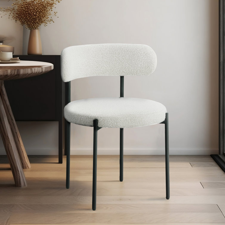 Cream Boucle Upholstered Side Chair with Metal Legs, Set of 2