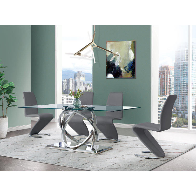 Gray Faux Leather Zig-Zag Side Chair with Chrome Base