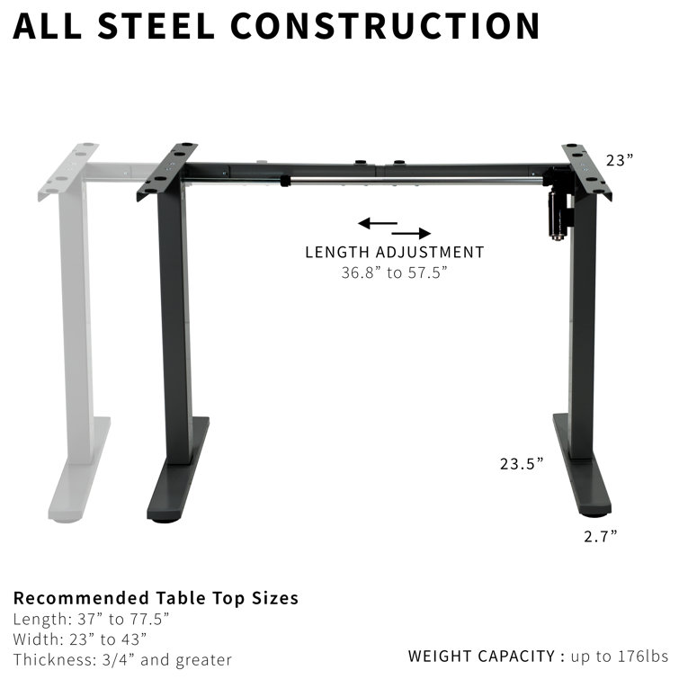 Vivo Adjustable Black Electric Standing Desk Frame with Memory Controller