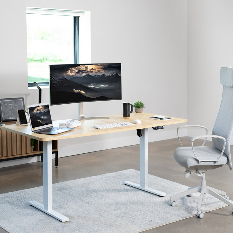 Light Wood & White Electric Adjustable Standing Desk 71"