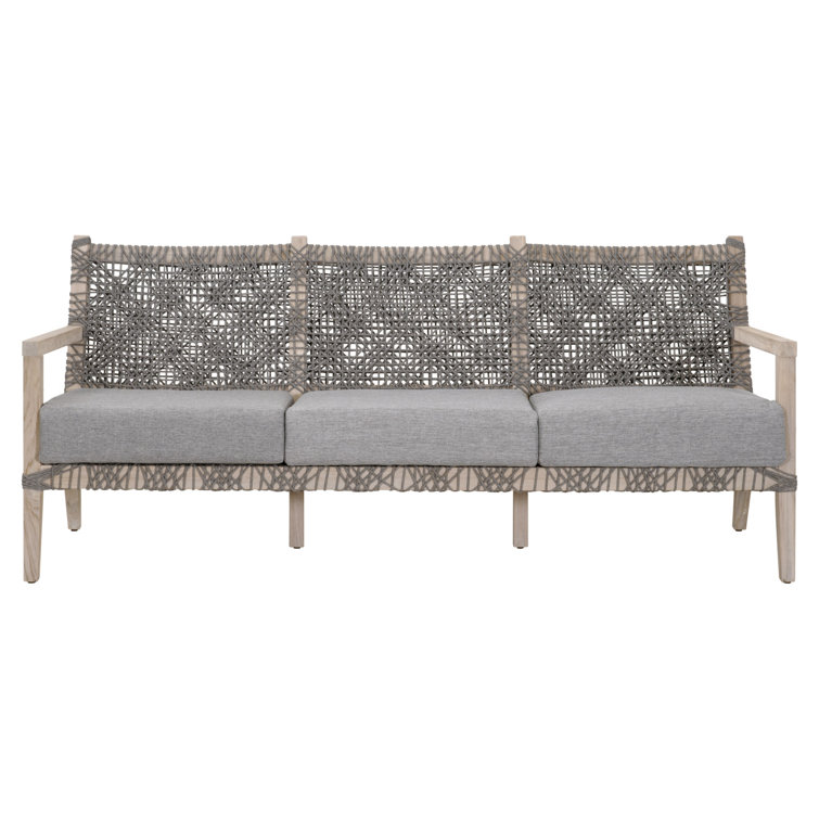 Gray Teak Outdoor Sofa with Woven Accents