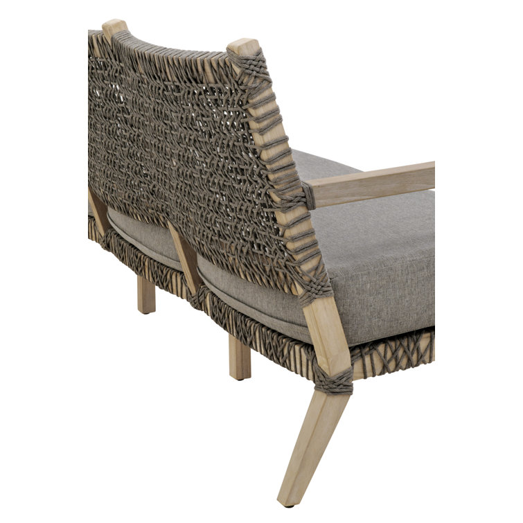 Gray Teak Outdoor Sofa with Woven Accents