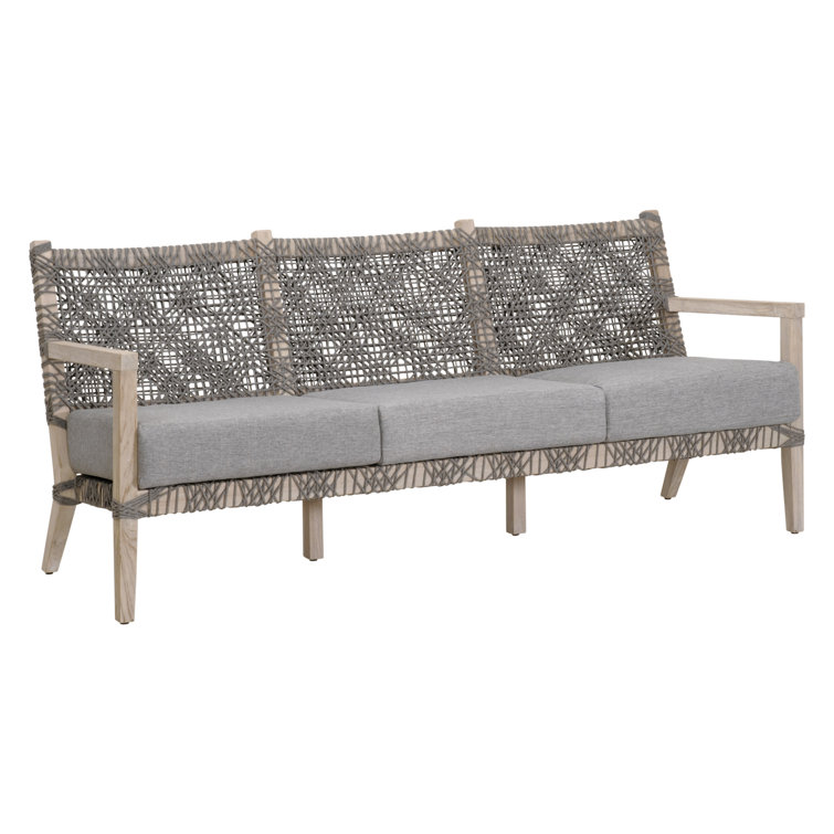 Gray Teak Outdoor Sofa with Woven Accents