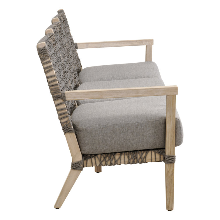 Gray Teak Outdoor Sofa with Woven Accents