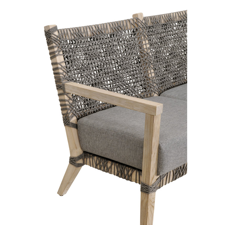 Gray Teak Outdoor Sofa with Woven Accents