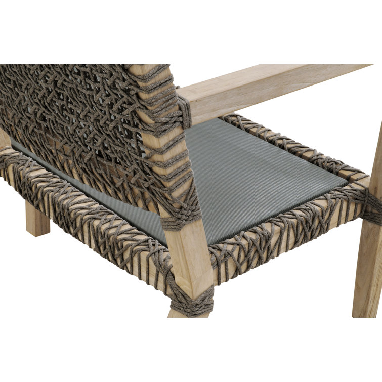 Gray Teak Outdoor Sofa with Woven Accents