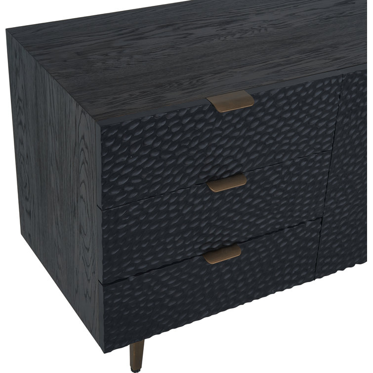 Breu Black Oak and Gold Iron 6-Drawer Sideboard