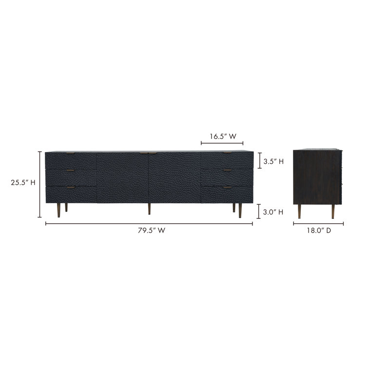 Breu Black Oak and Gold Iron 6-Drawer Sideboard