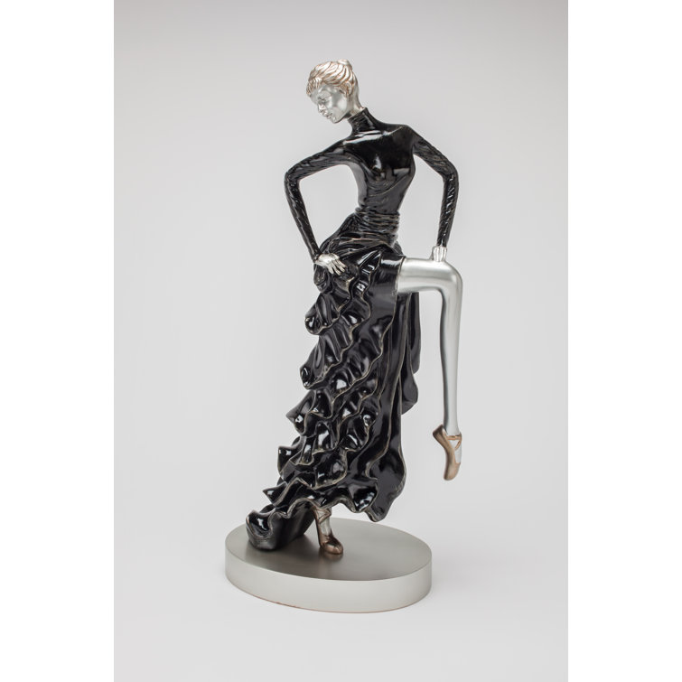 Hand Painted Black and Silver Wood Lady Statue