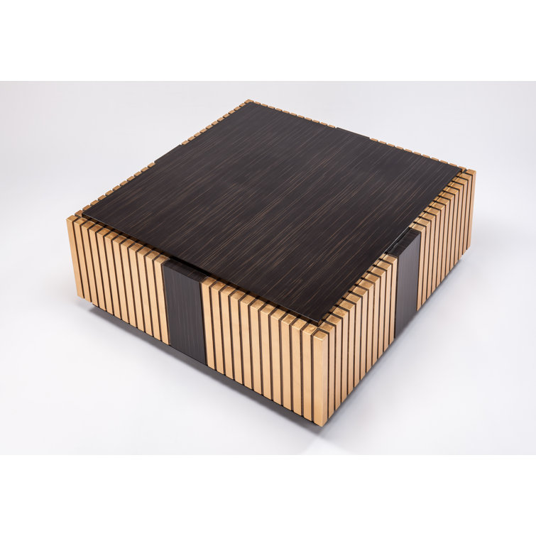 Square Dark Brown and Gold Wood Coffee Table