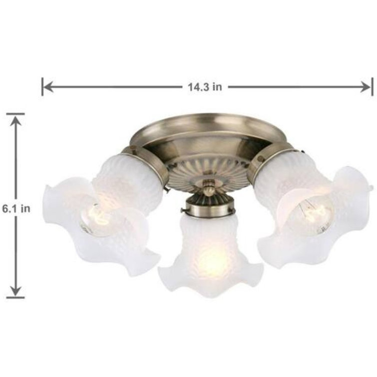 Antique Brass Flush Mount Fixture with Frosted Glass Shades