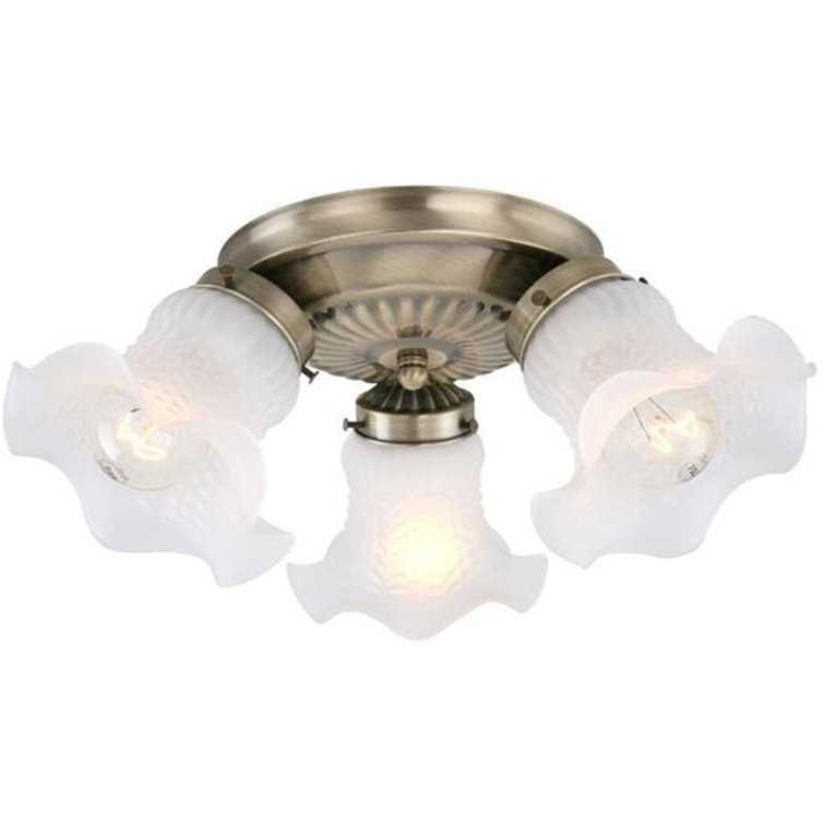 Antique Brass Flush Mount Fixture with Frosted Glass Shades