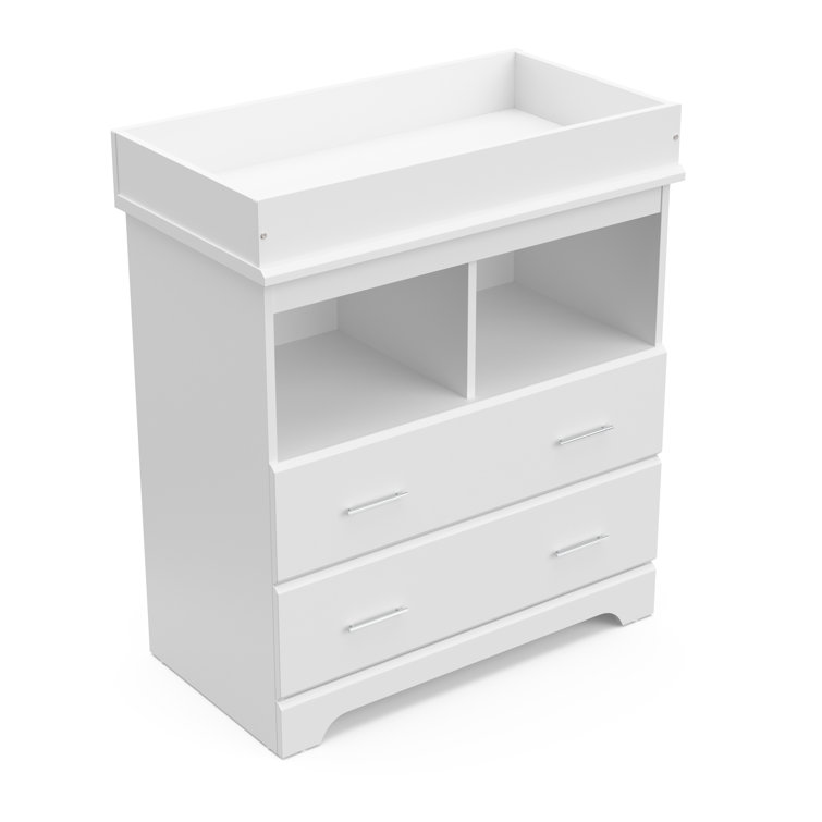 White 2-Drawer Dresser with Changing Topper and Shelves