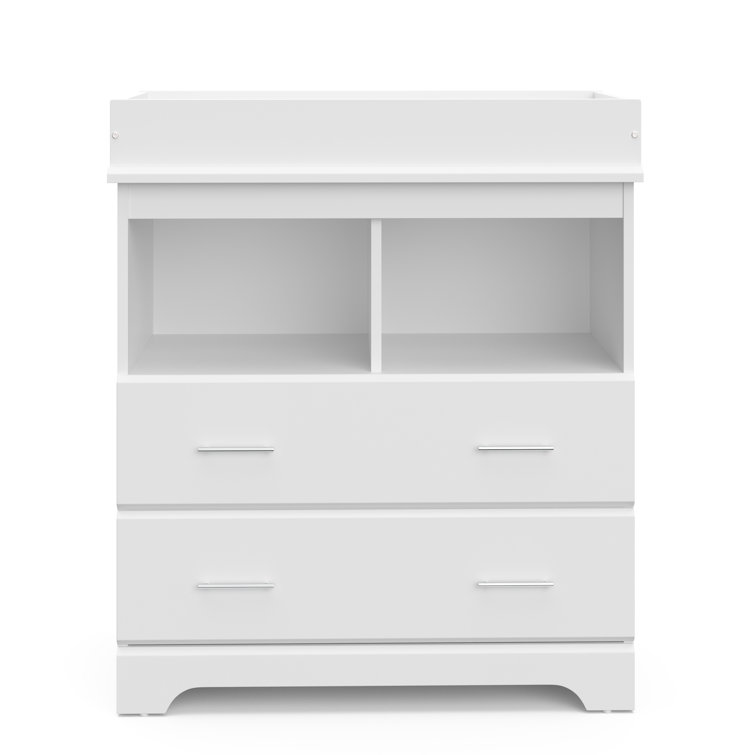 White 2-Drawer Dresser with Changing Topper and Shelves