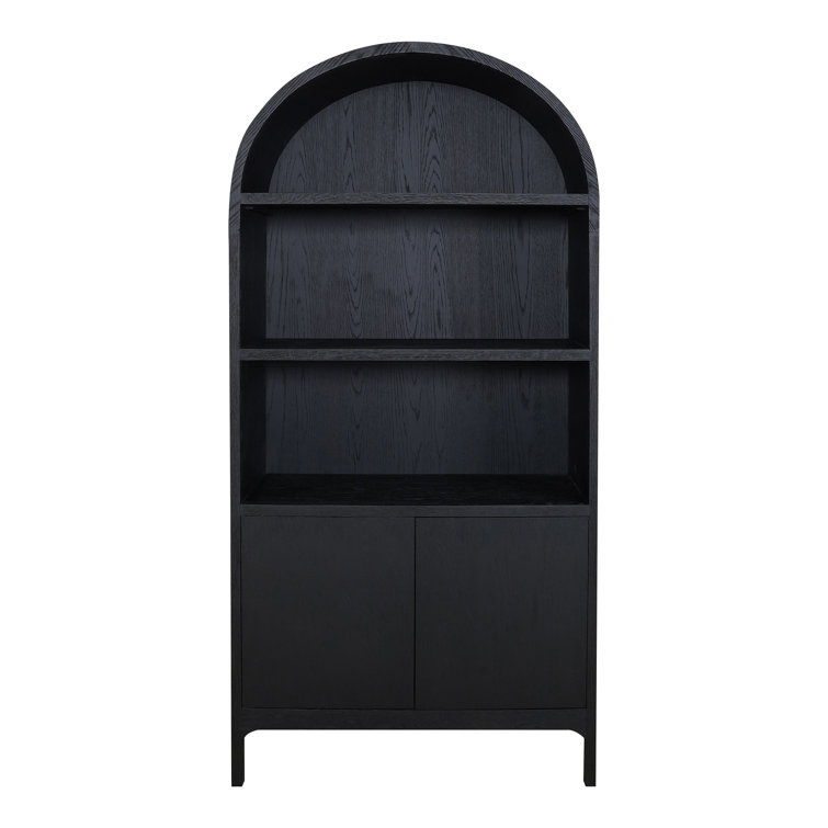 Black Oak Arched Display Cabinet with Shelving