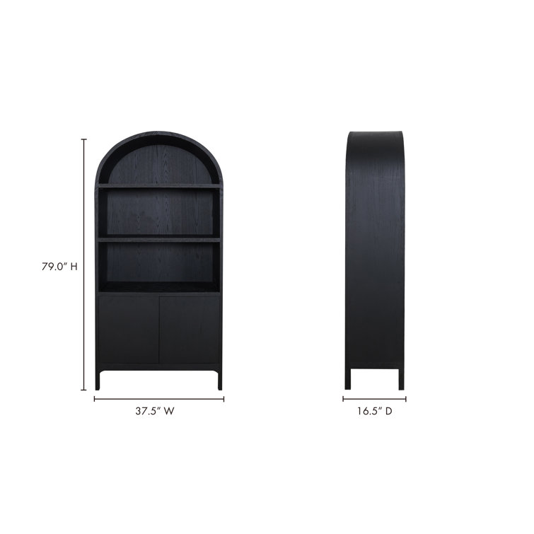 Black Oak Arched Display Cabinet with Shelving