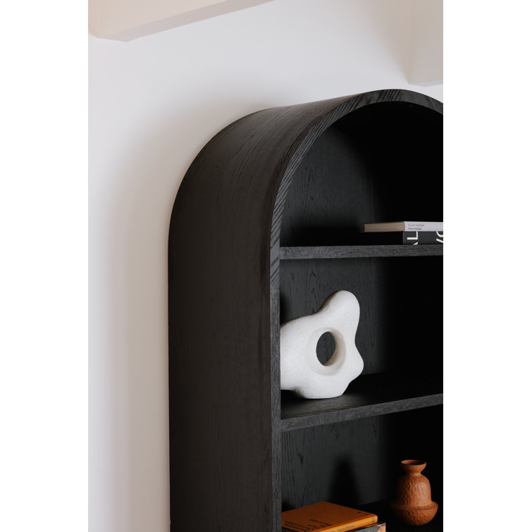 Black Oak Arched Display Cabinet with Shelving