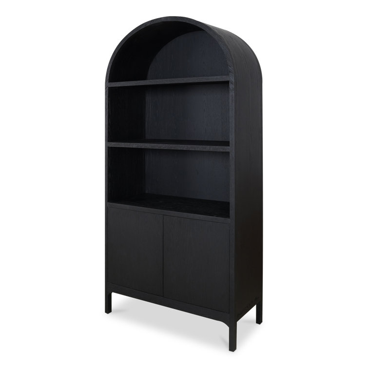 Black Oak Arched Display Cabinet with Shelving