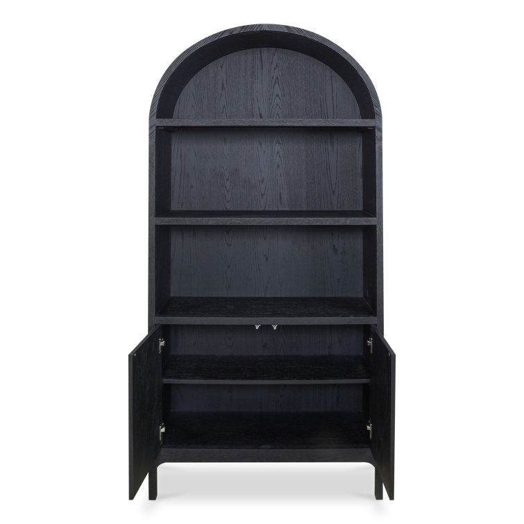 Black Oak Arched Display Cabinet with Shelving