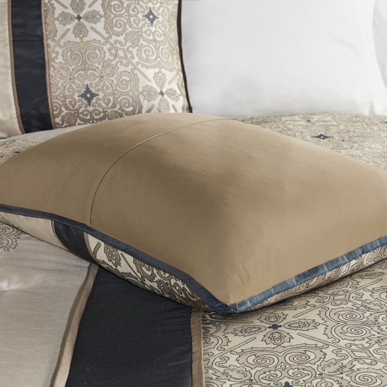 King Black Jacquard Reversible Comforter Set with Embroidered Shams