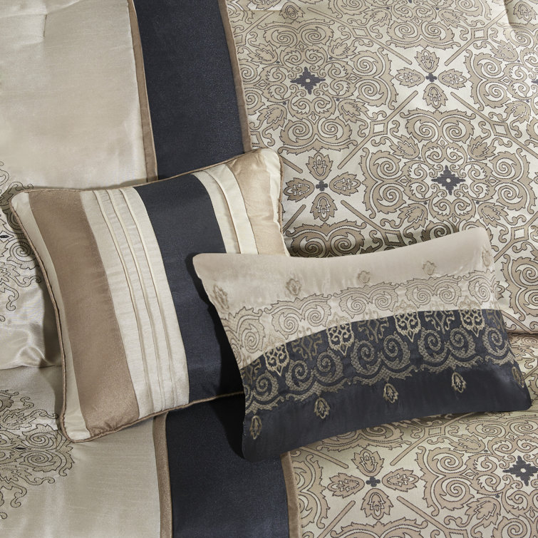 King Black Jacquard Reversible Comforter Set with Embroidered Shams