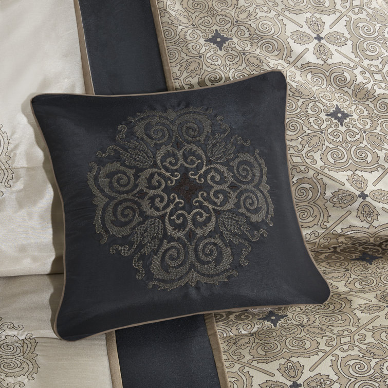 King Black Jacquard Reversible Comforter Set with Embroidered Shams