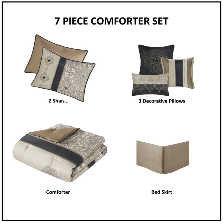 King Black Jacquard Reversible Comforter Set with Embroidered Shams