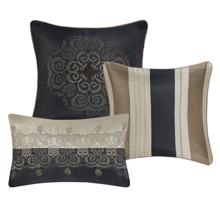 King Black Jacquard Reversible Comforter Set with Embroidered Shams